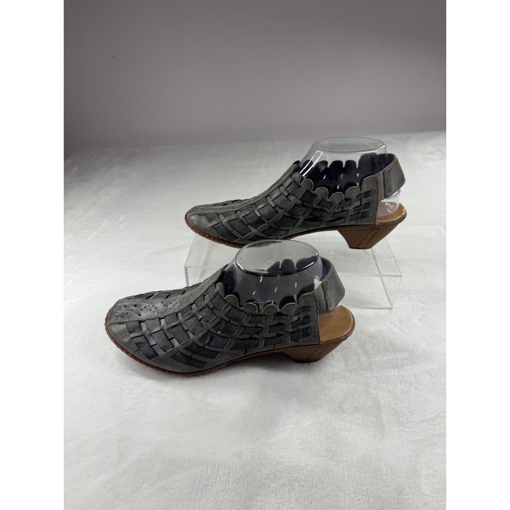Rieker Sina 39 Woven Leather Slingback Sandals Women's 8.5 Gray Slip-On Comfort - Picture 3 of 12
